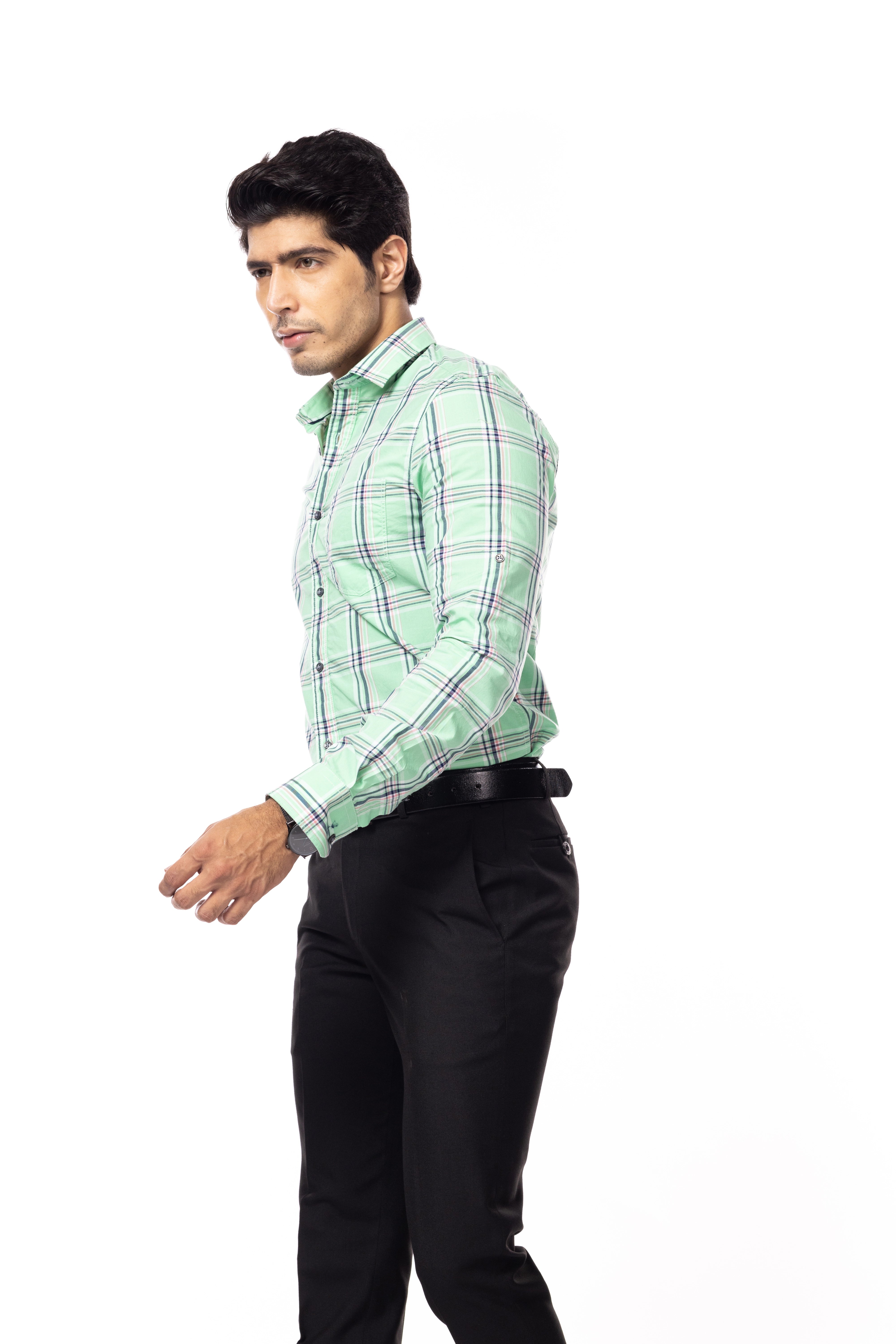 Light Green Checks Slim Fit Shirt