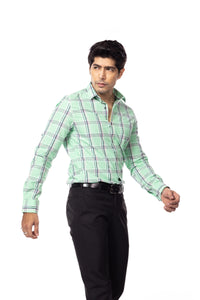 Light Green Checks Slim Fit Shirt