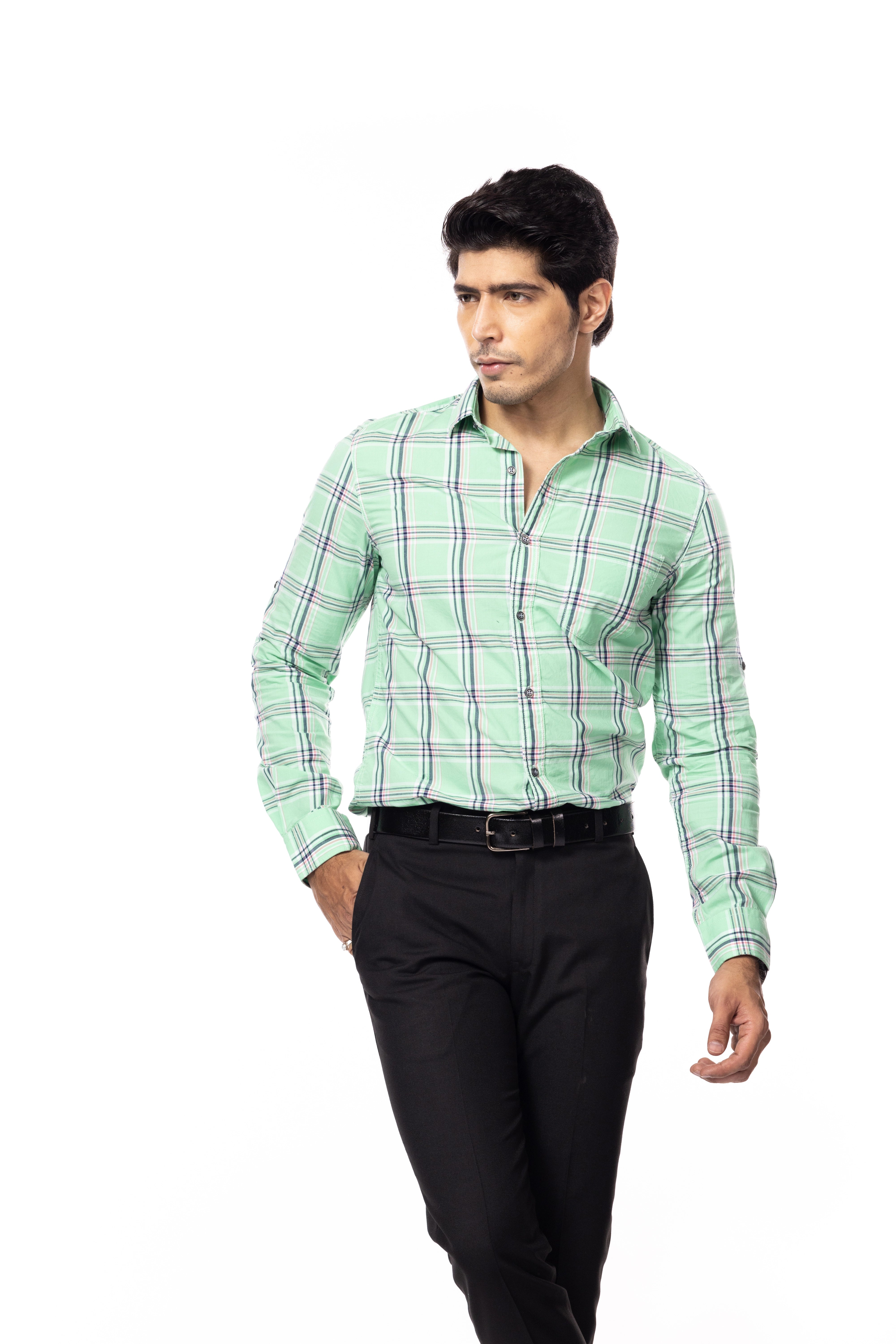 Light Green Checks Slim Fit Shirt