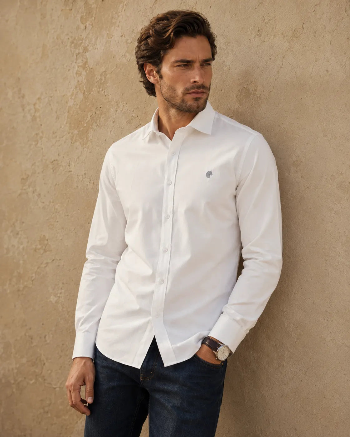 White  - Solid Slim Fit Oxford Shirt