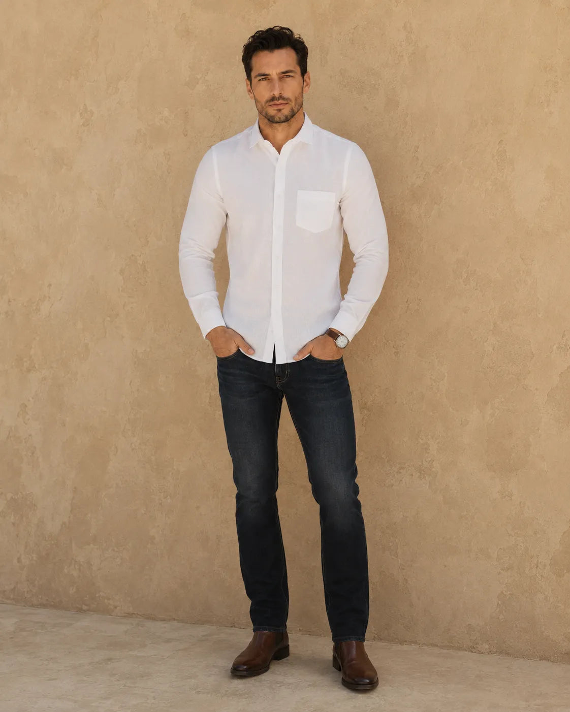White - Men's Linen Solid Slim Fit Shirt