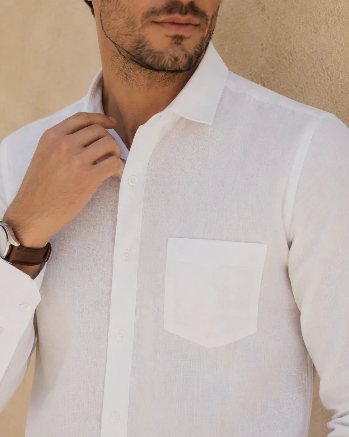 White - Men's Linen Solid Slim Fit Shirt