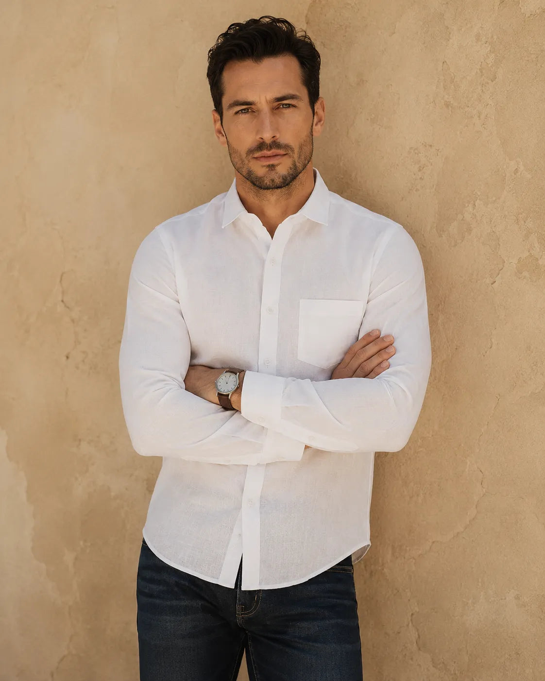 White - Men's Linen Solid Slim Fit Shirt