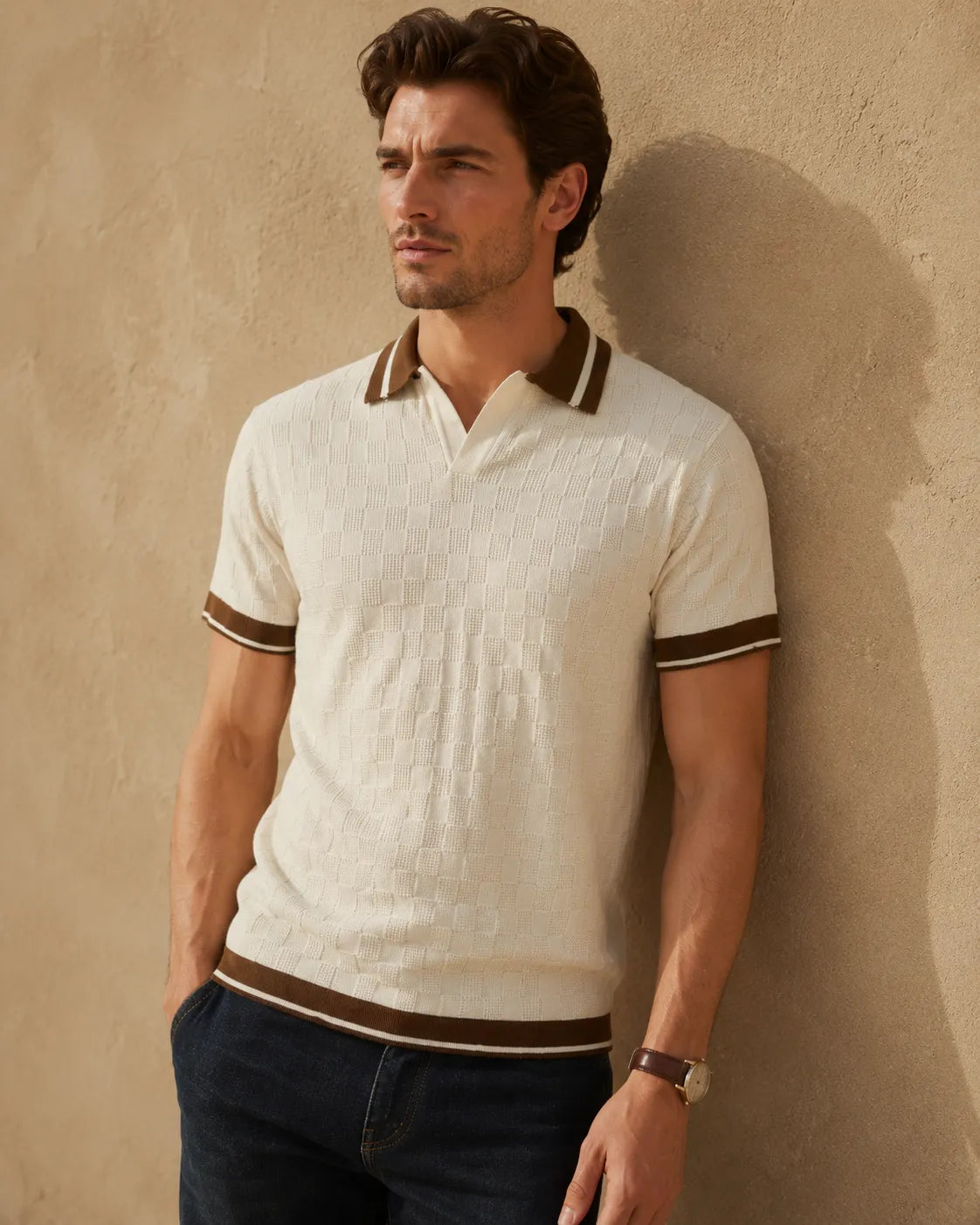 Off White - Men's Premium Flat Knit Polo T-Shirt
