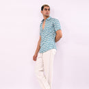 Blue Printed Slim Fit Shirt