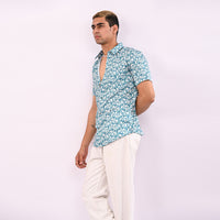 Blue Printed Slim Fit Shirt