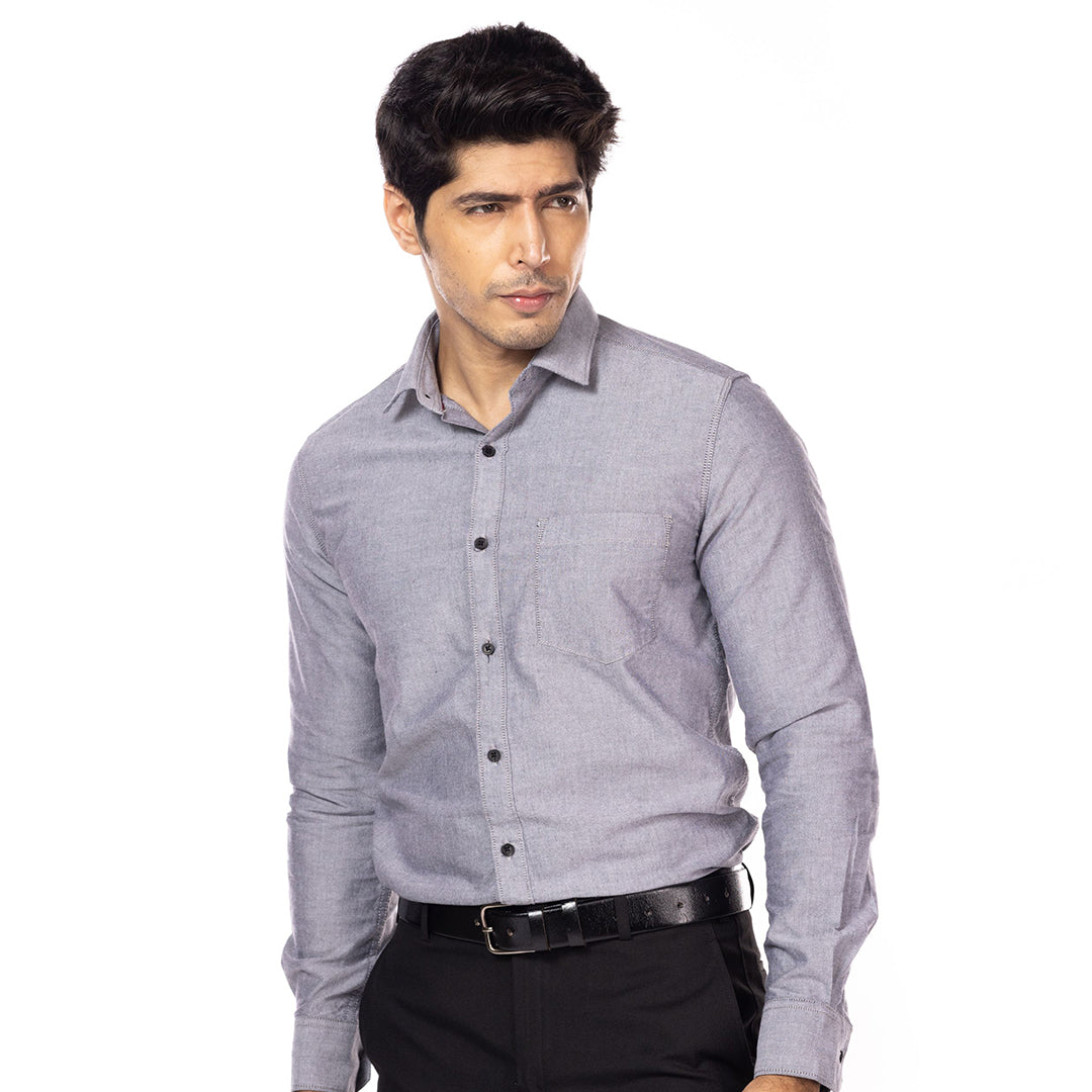 Solid Grey Classic Slim Fit Shirt