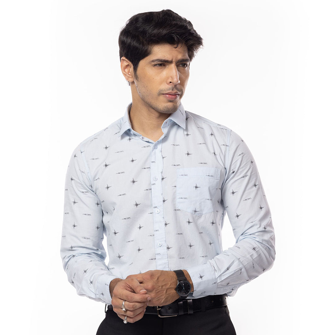 Blue Motif Print Slim Fit Shirt