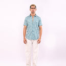 Blue Printed Slim Fit Shirt