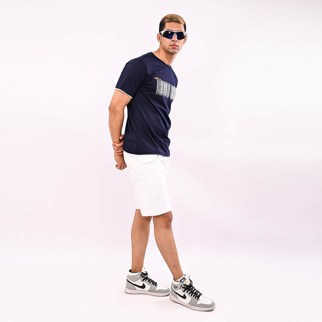 Navy Printed Regular Fit T-Shirt