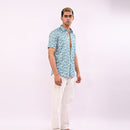 Blue Printed Slim Fit Shirt