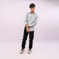 Grey Printed Slim Fit Shirt