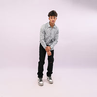 Grey Printed Slim Fit Shirt