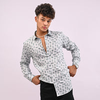 Grey Printed Slim Fit Shirt