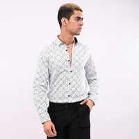 White Printed Slim Fit Shirt