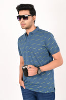 Teal Printed Polo T-Shirt