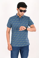 Teal Printed Polo T-Shirt