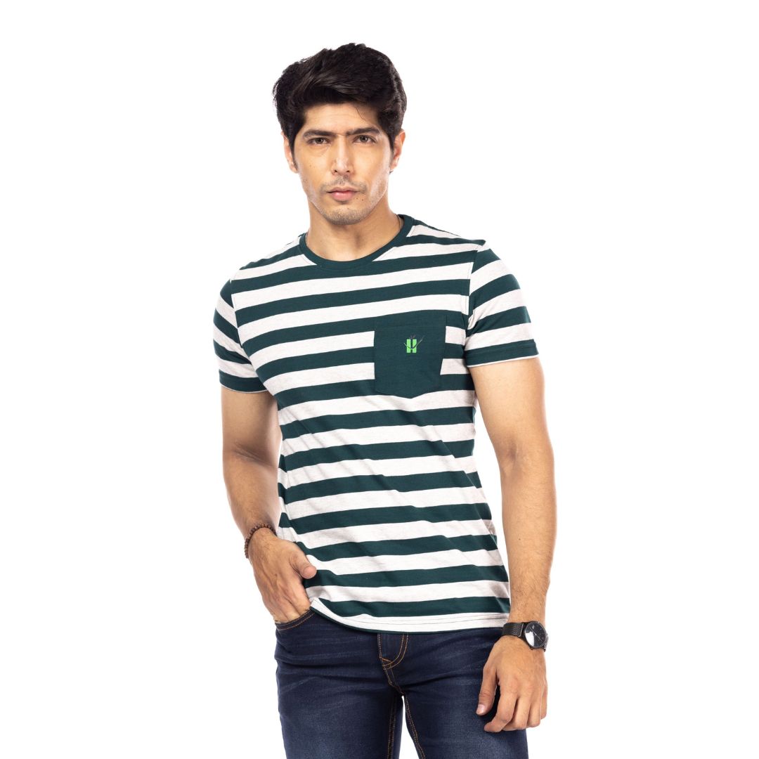 Green Stripes Regular Fit T-Shirt