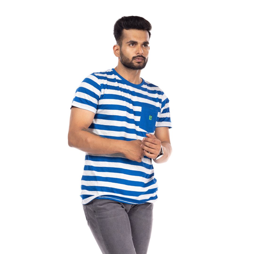 Royal Blue Stripes Regular Fit T-Shirt