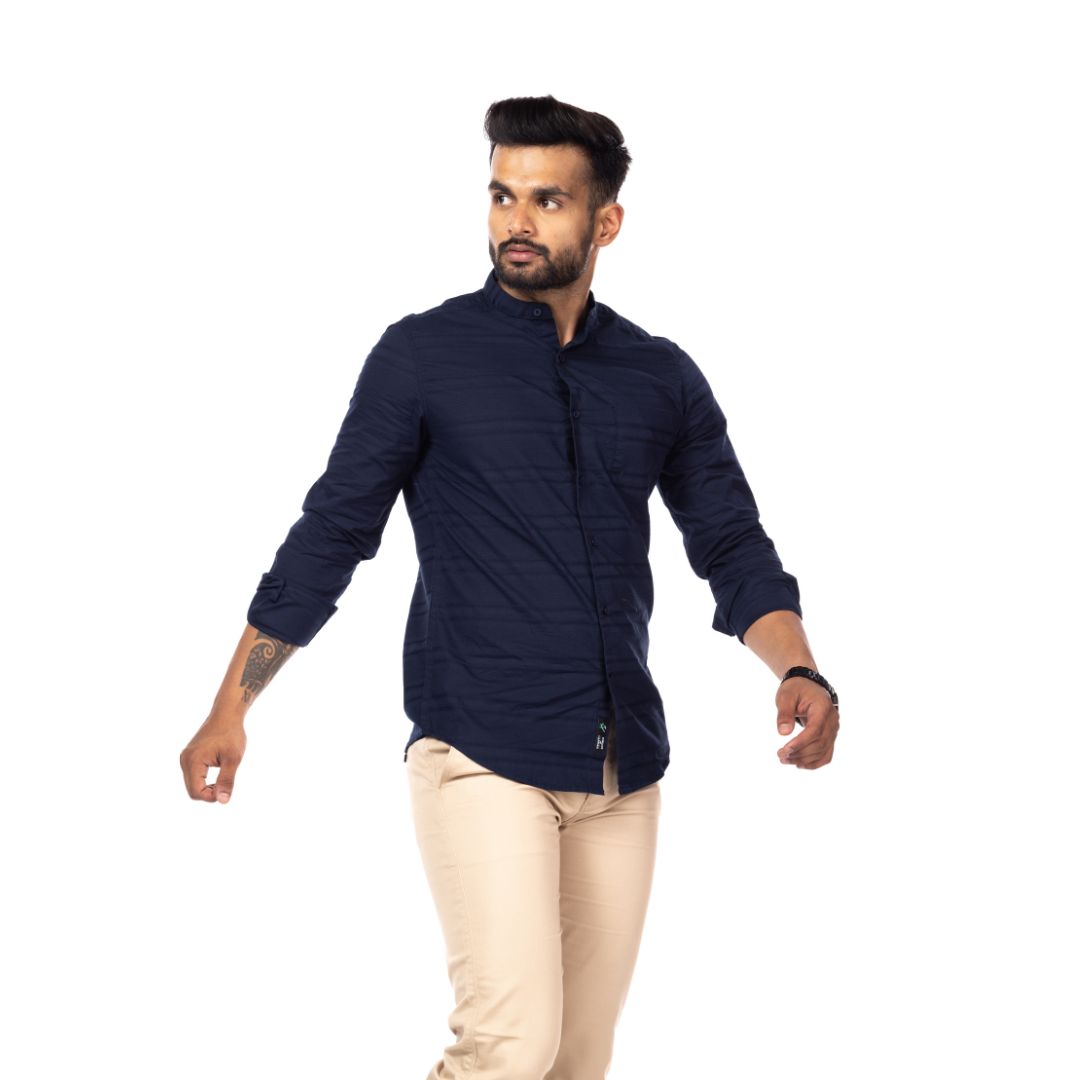 Navy Blue Stripes Slim Fit Shirt