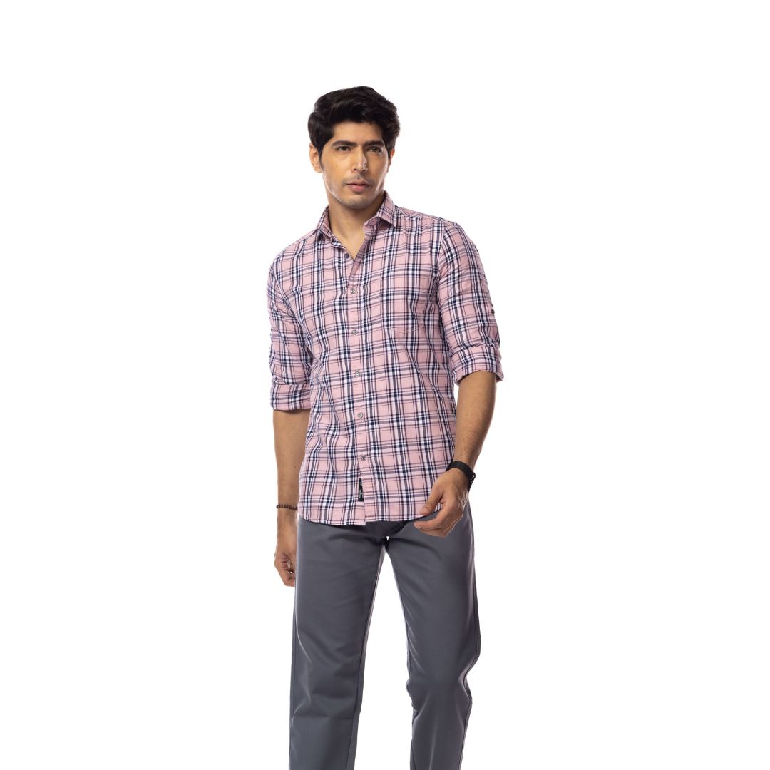 Pink Check Slim Fit Shirt