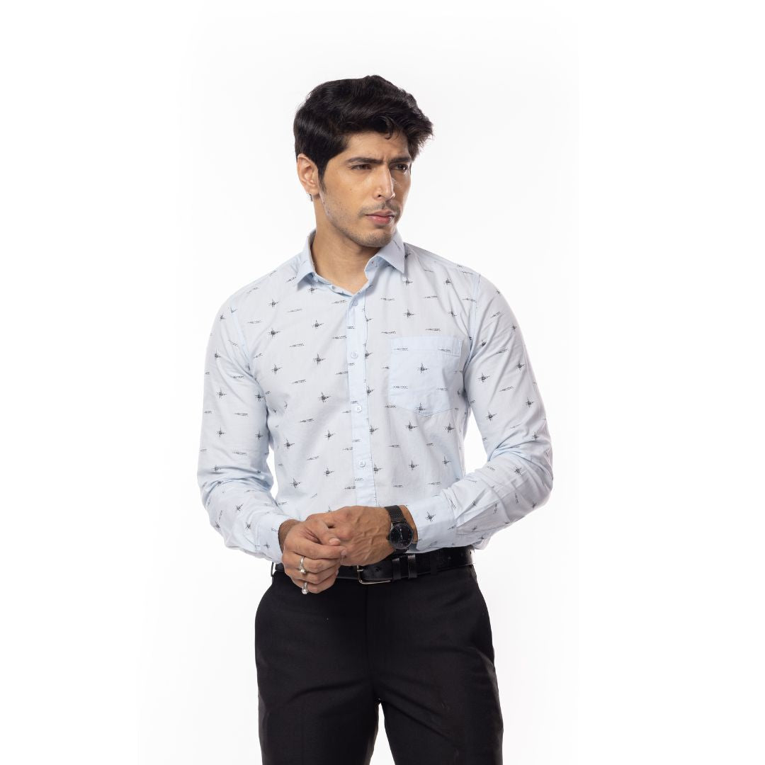 Blue Motif Print Slim Fit Shirt