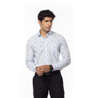 Blue Motif Print Slim Fit Shirt