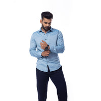 Blue Printed Slim Fit Shirt