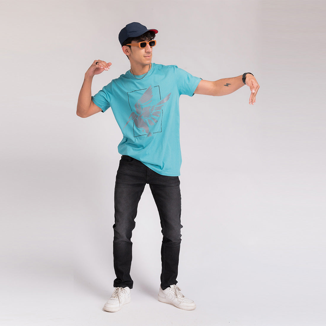 Turquoise Printed Regular Fit T-Shirt