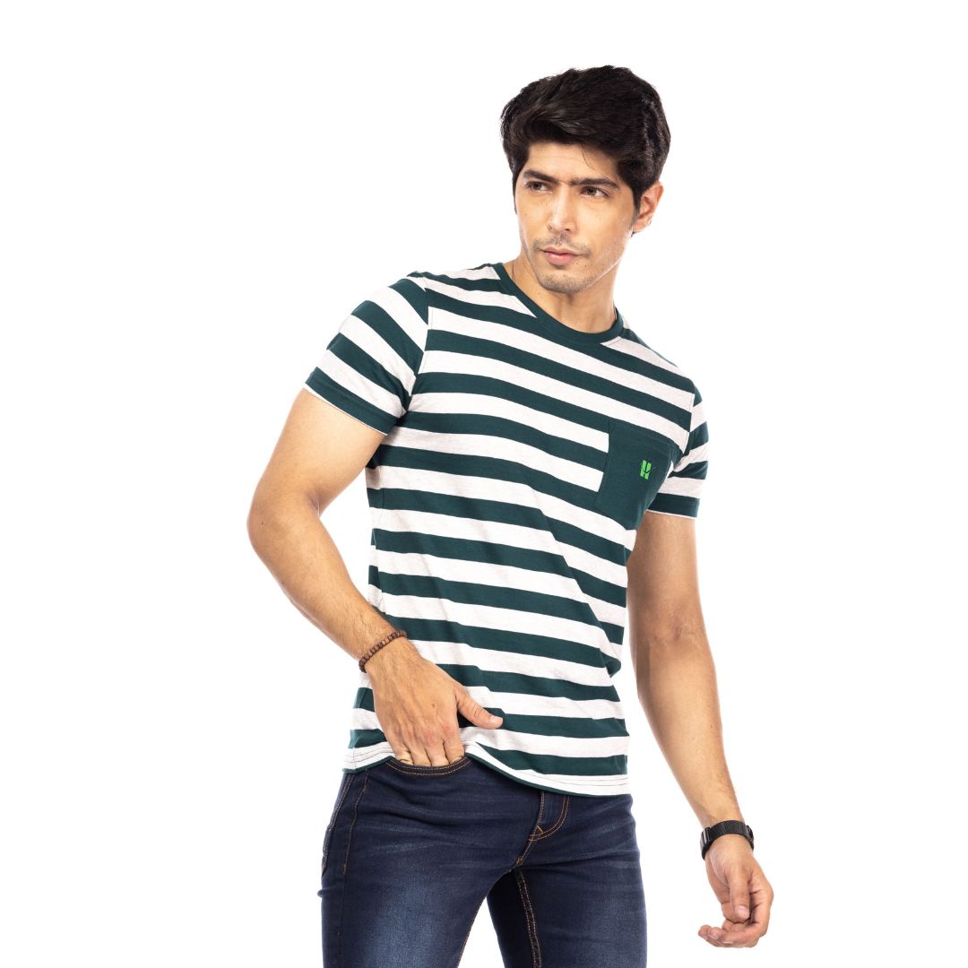 Green Stripes Regular Fit T-Shirt