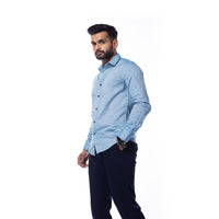 Blue Printed Slim Fit Shirt