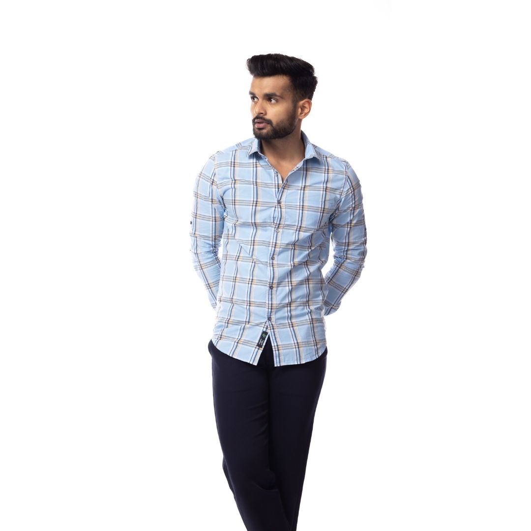 Sky Blue Checks Slim Fit Shirt