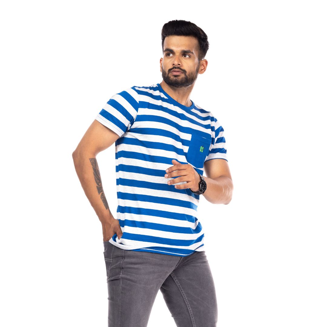 Royal Blue Stripes Regular Fit T-Shirt