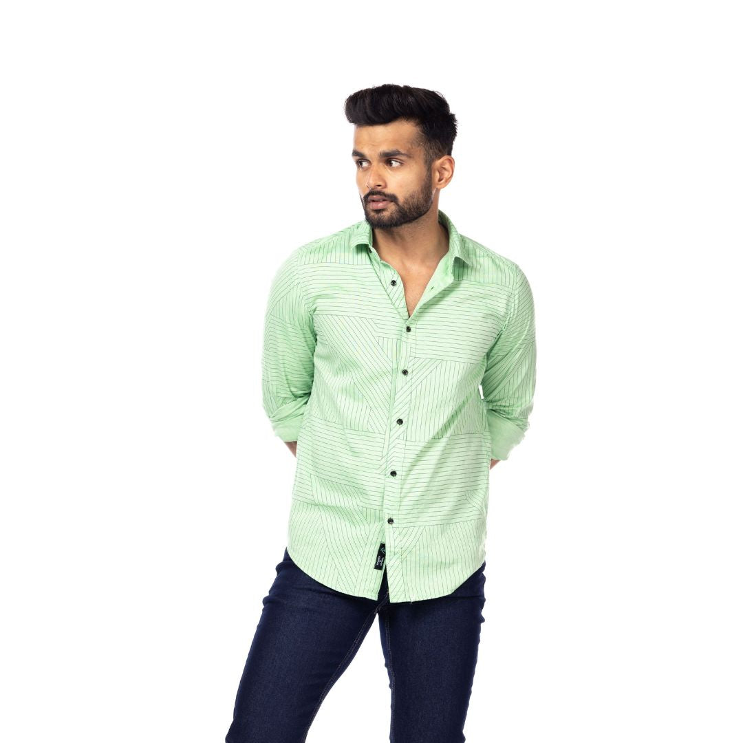 Pista Green Printed Slim Fit Shirt