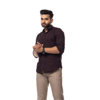 Brown Motif Print Slim Fit Shirt