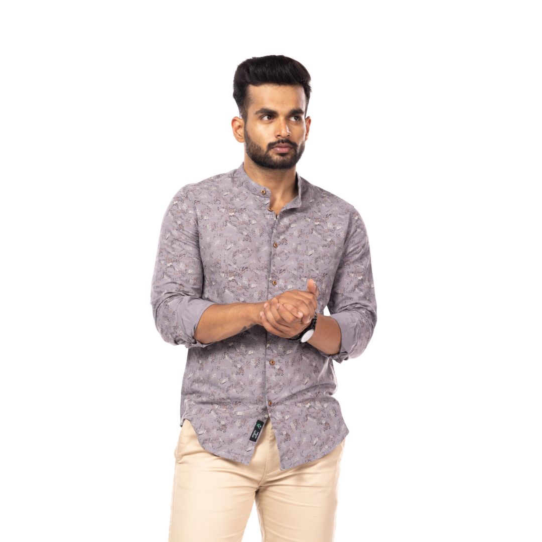 Floral Print Grey Slim Fit Shirt