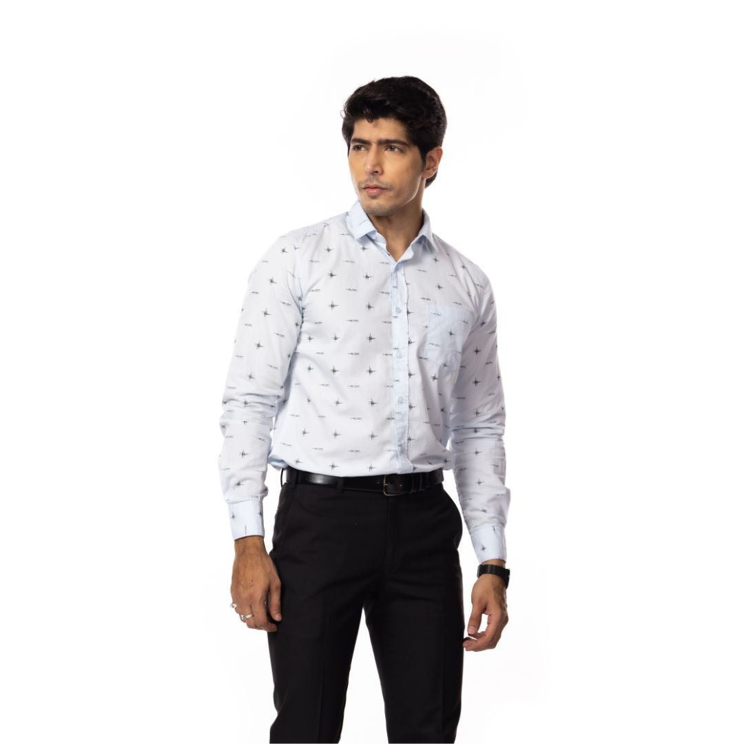 Blue Motif Print Slim Fit Shirt