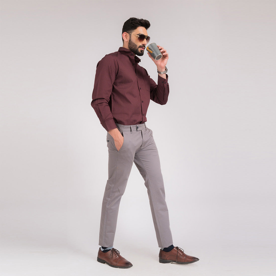 Maroon Stripes Regular Fit Shirt