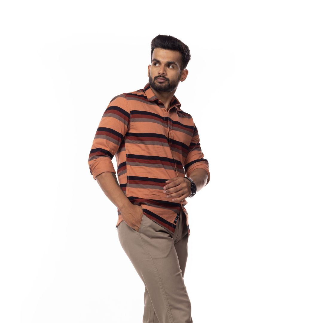 Camel Stripes Slim Fit Shirt