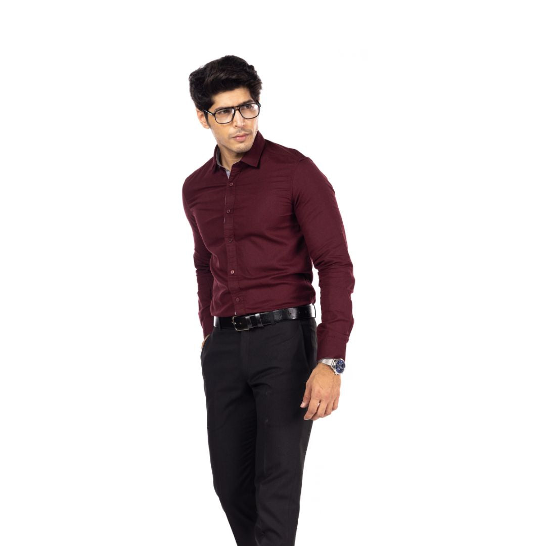 Maroon Solid Slim Fit Shirt