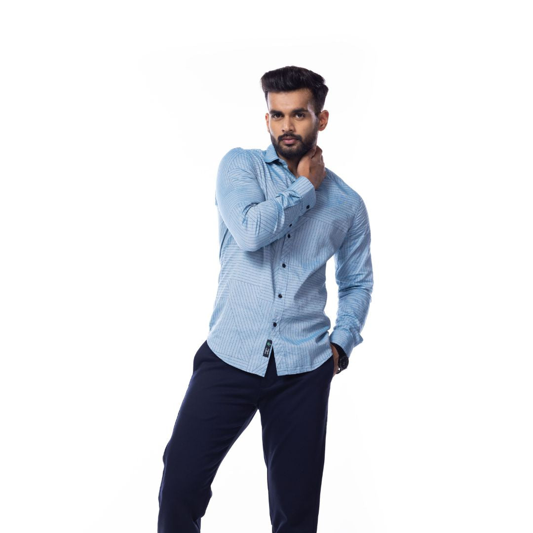 Blue Printed Slim Fit Shirt