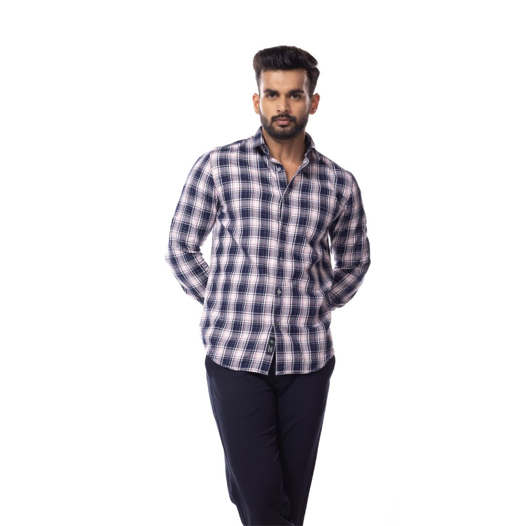 White Blue Checks Slim Fit Shirt