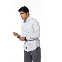 Light Blue Motif Print Slim Fit Shirt