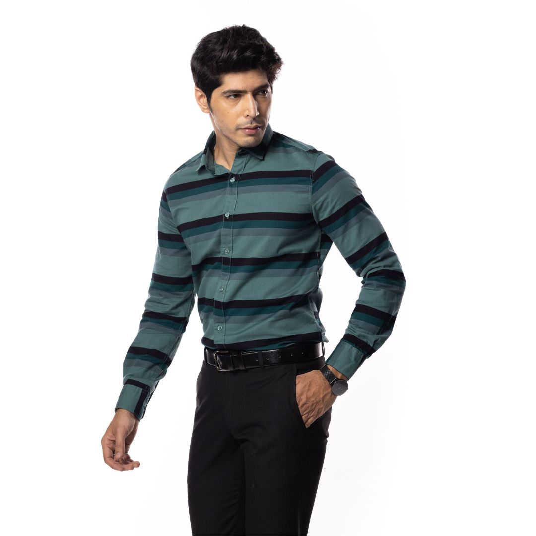 Teal Stripes Slim Fit Shirt