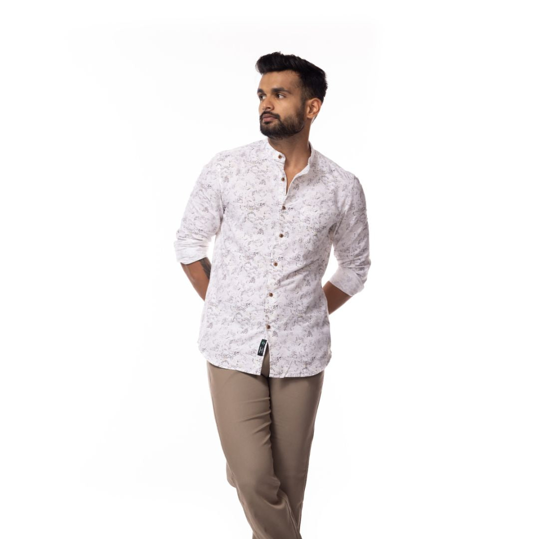 Off White Motif Print Slim Fit Shirt