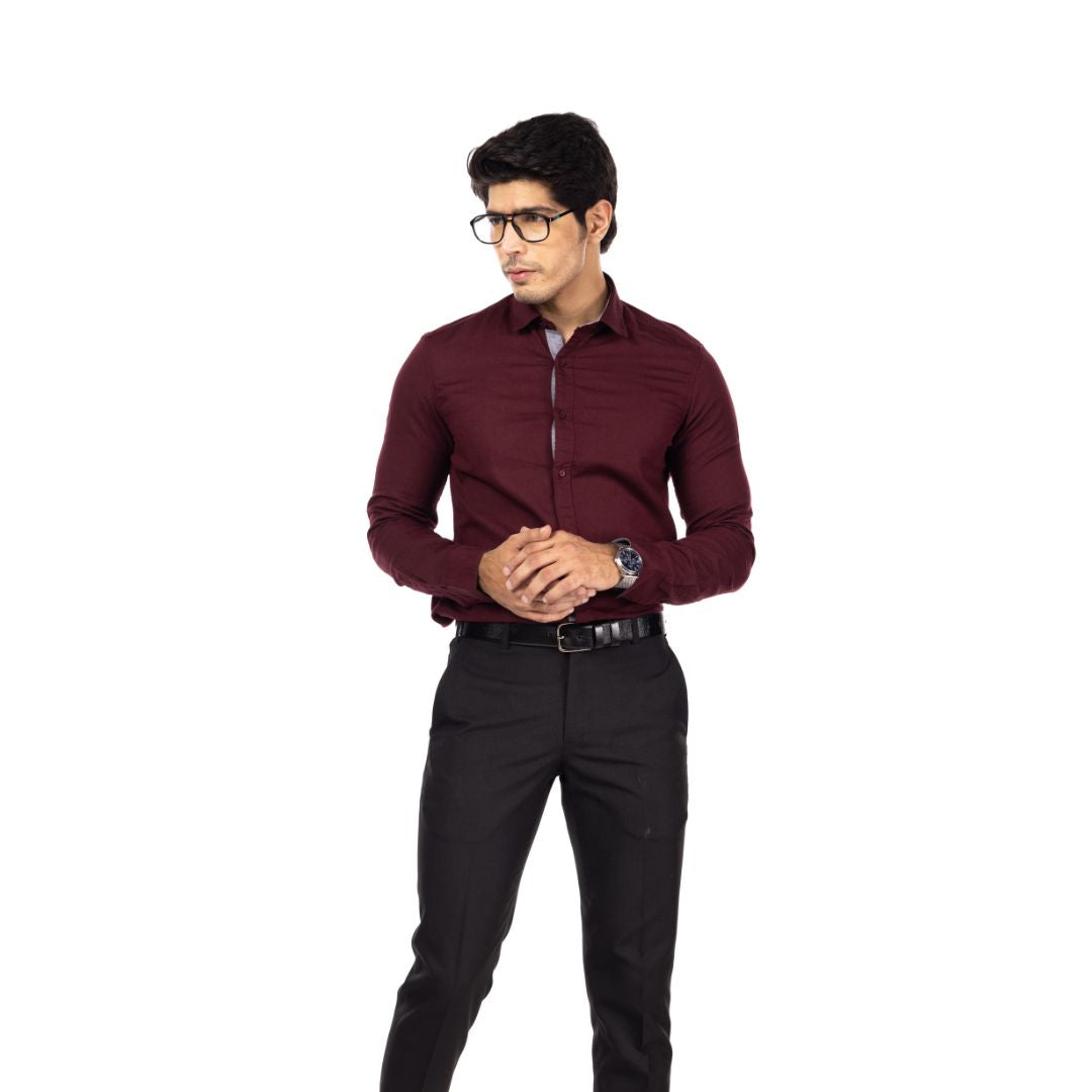 Maroon Solid Slim Fit Shirt