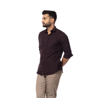 Brown Motif Print Slim Fit Shirt