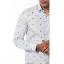 Light Blue Motif Print Slim Fit Shirt