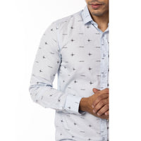 Light Blue Motif Print Slim Fit Shirt