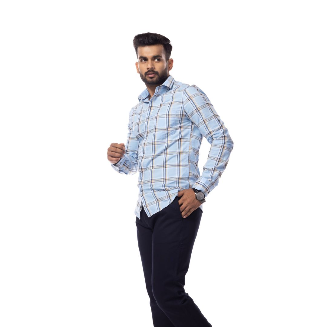 Sky Blue Checks Slim Fit Shirt